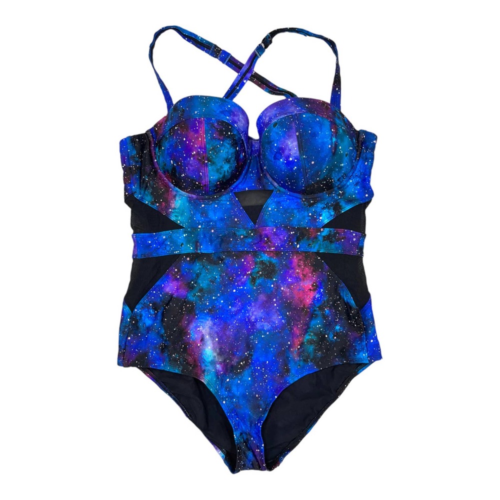 Torrid Vixen Collection Mesh Cut Out Galaxy One Piece Swimsuit Bathing Suit 2